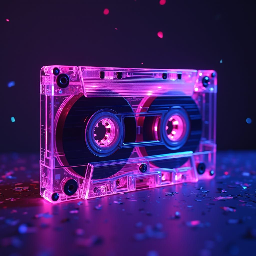 Retro Cassette Tape in Futuristic Neon Hues