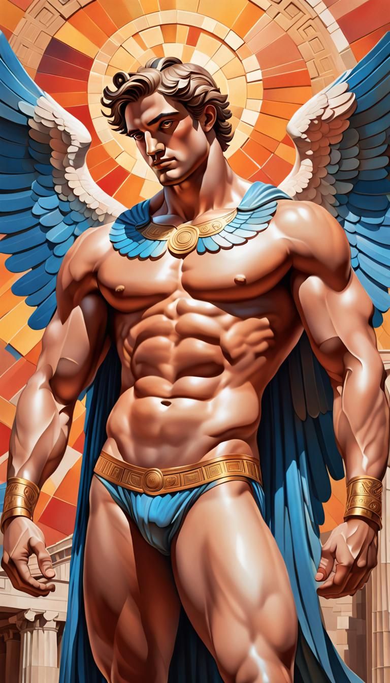 Eros in Parthenon: Neoclassical Cubist Splash Art