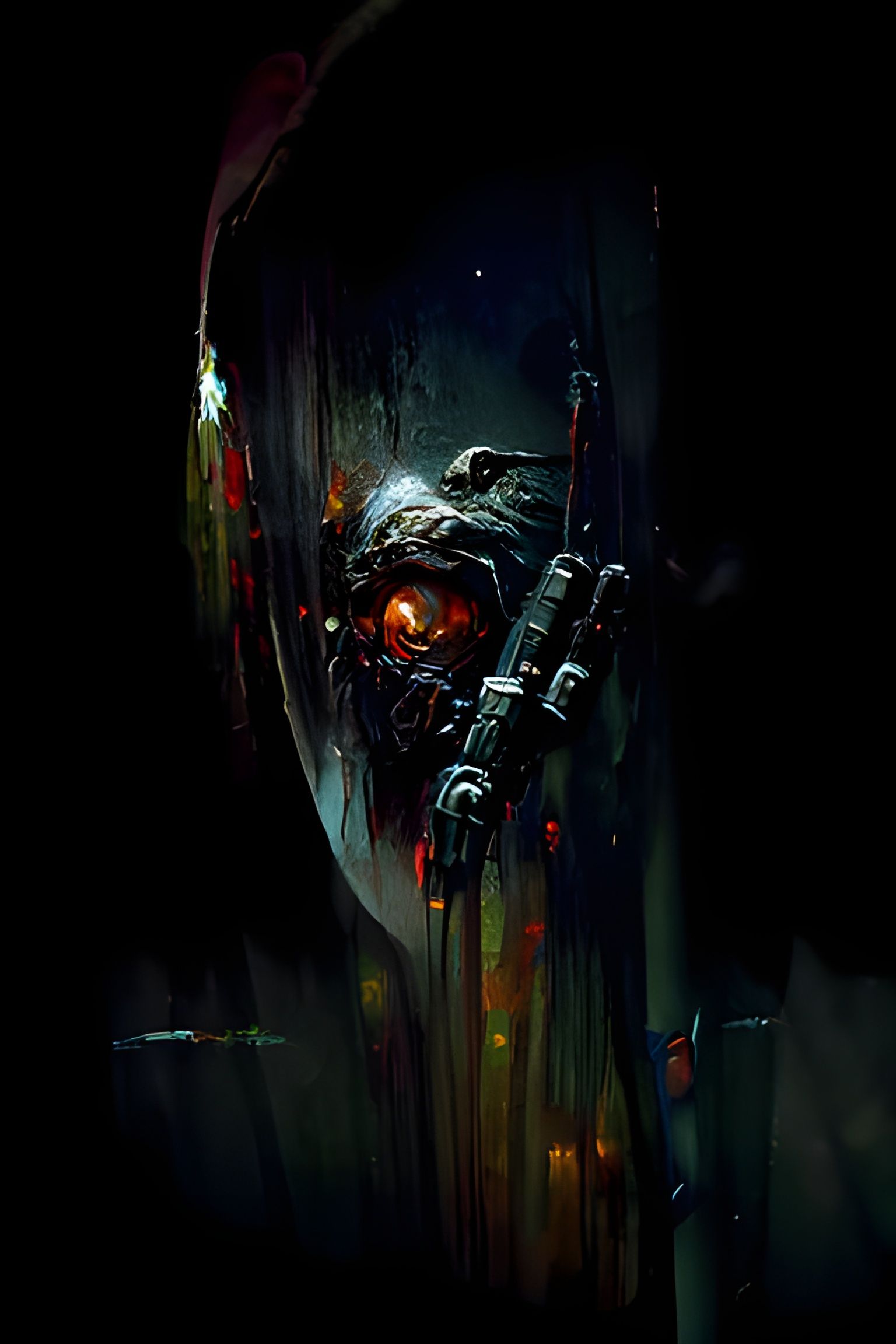 Dark Face in Dark Room: Hyperrealistic Digital Art