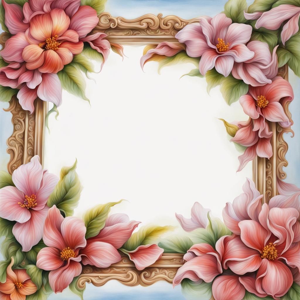Realistic Flower Frames in Airbrushing Style