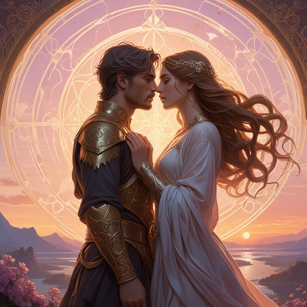 Ethereal Lovers in Ascending Golden Light