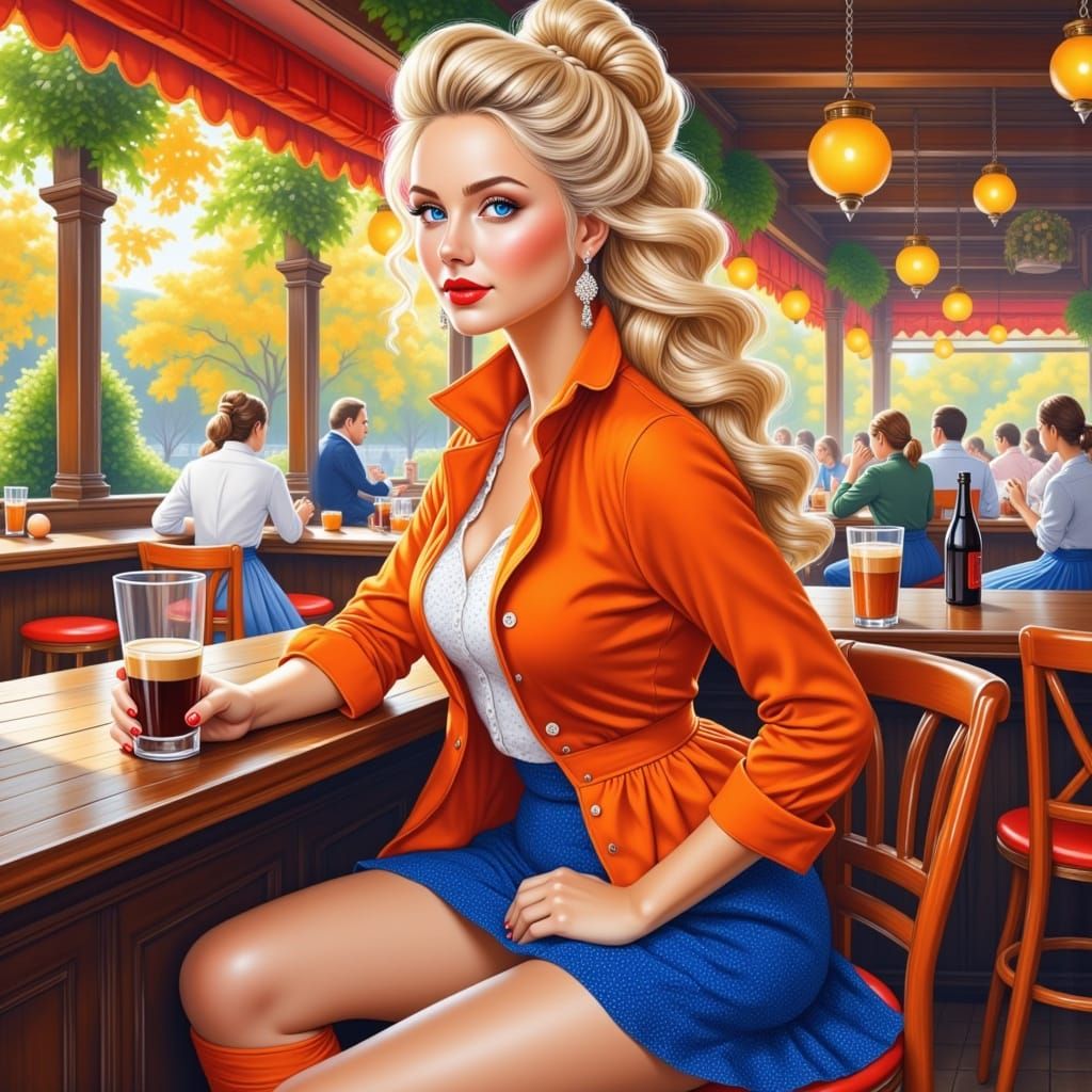 Woman in Autumn Afternoon, Watercolor-Inspired Art