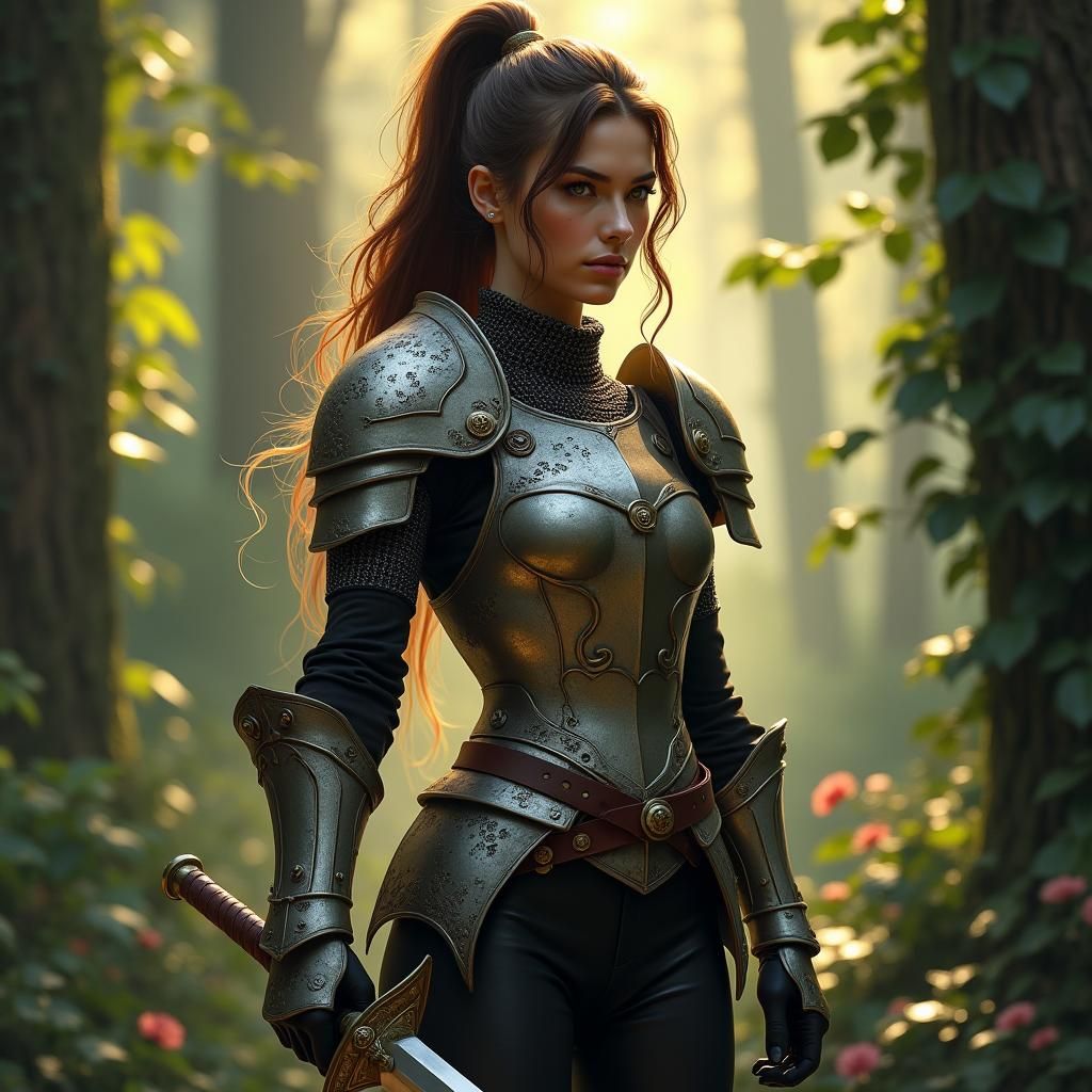 Mystical Forest Warrior in Ornate Armor