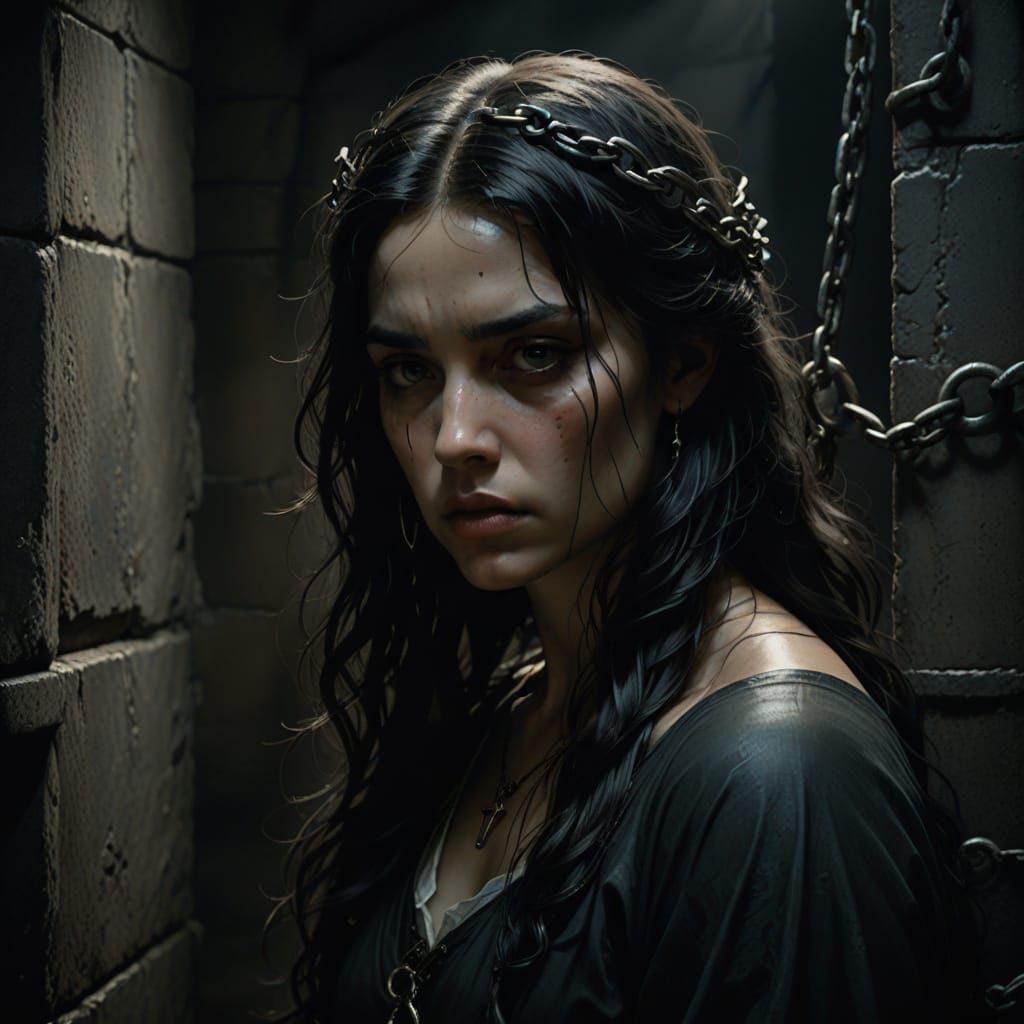 Sorrowful Angel in Dungeon Shadows