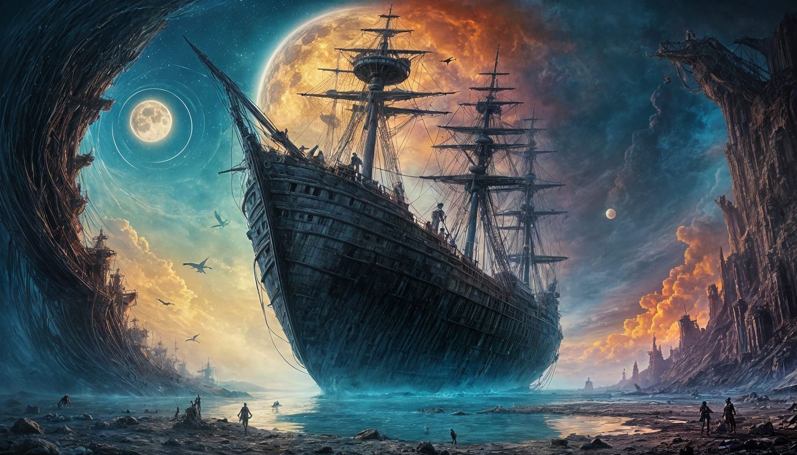 Drowned Spirits Haunt Sunken Pirate Ship on Psychedelic Moon...