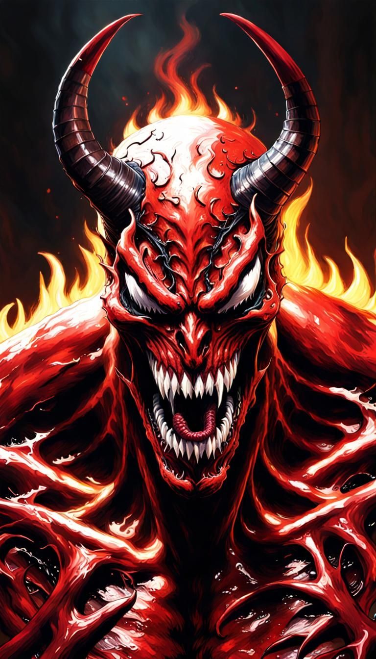 Carnage Devil with Horns in Fiery Destruction
