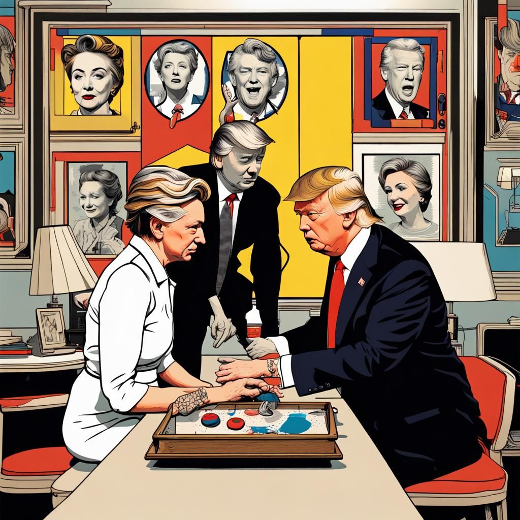 Trump Gets Clinton Tattoo in Rockwell Style
