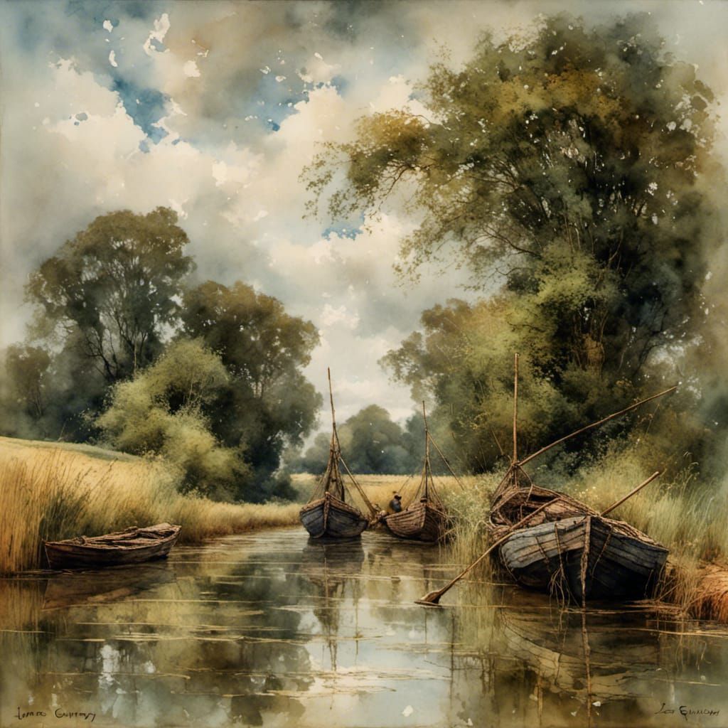 Idyllic River Scene in Romantic Style