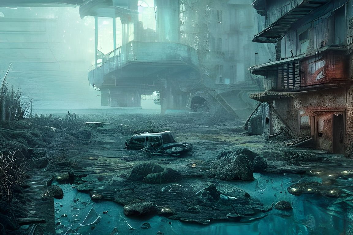 Post-Apocalyptic Underwater City in Hyperdetailed Digital Pa...