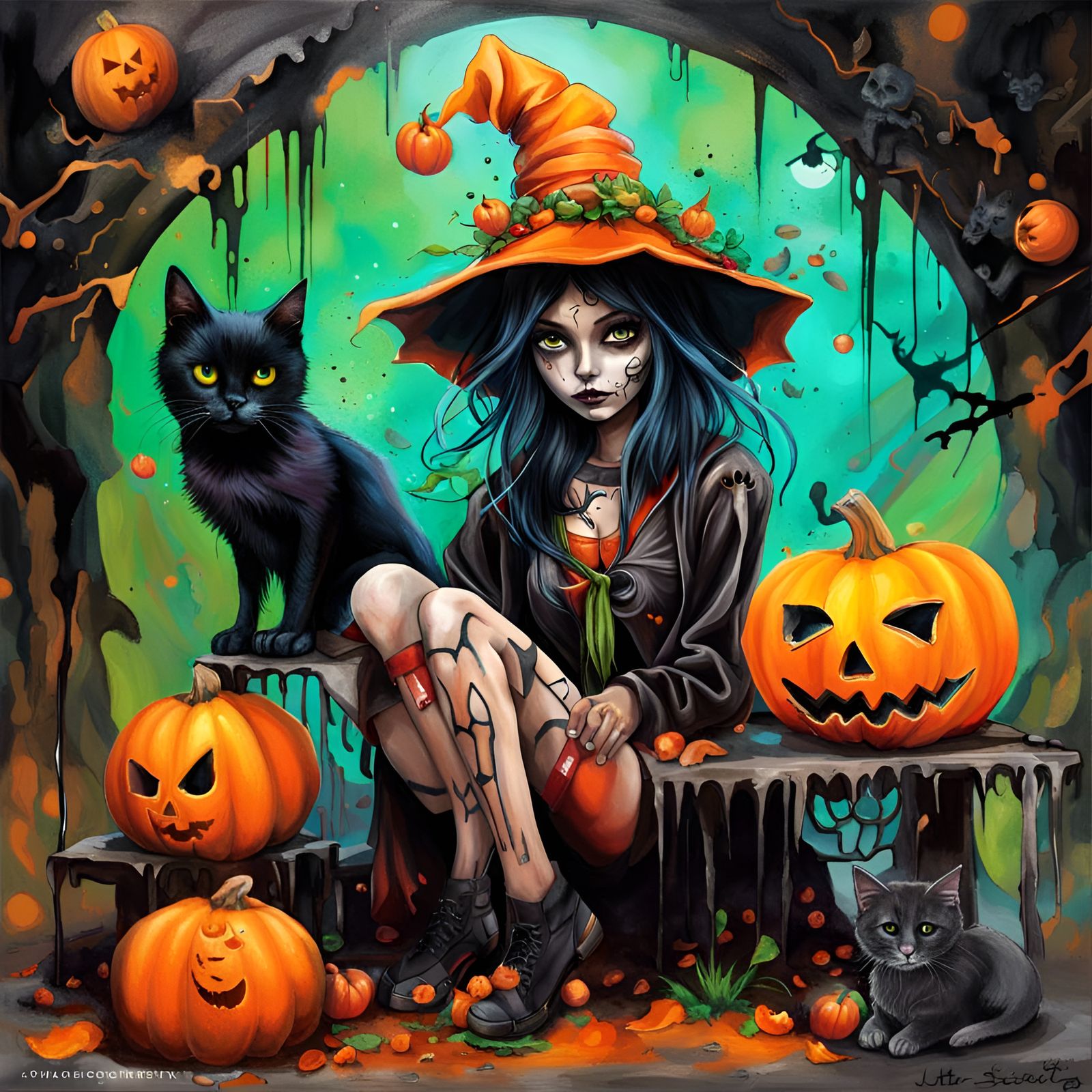 Halloween Fairy Elf Witch in Graffiti Art Style