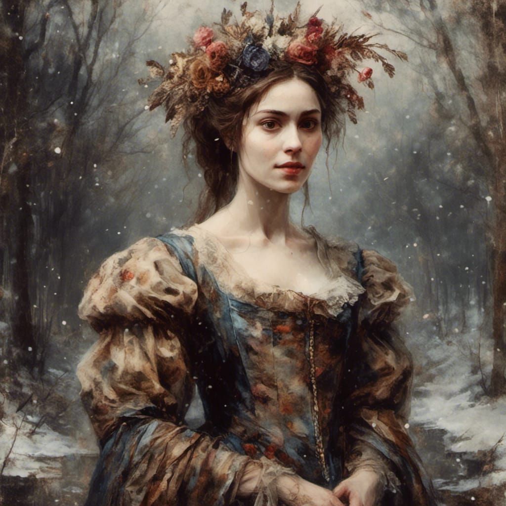 Renaissance Royalty in Snowy Inkscape Oil Painting