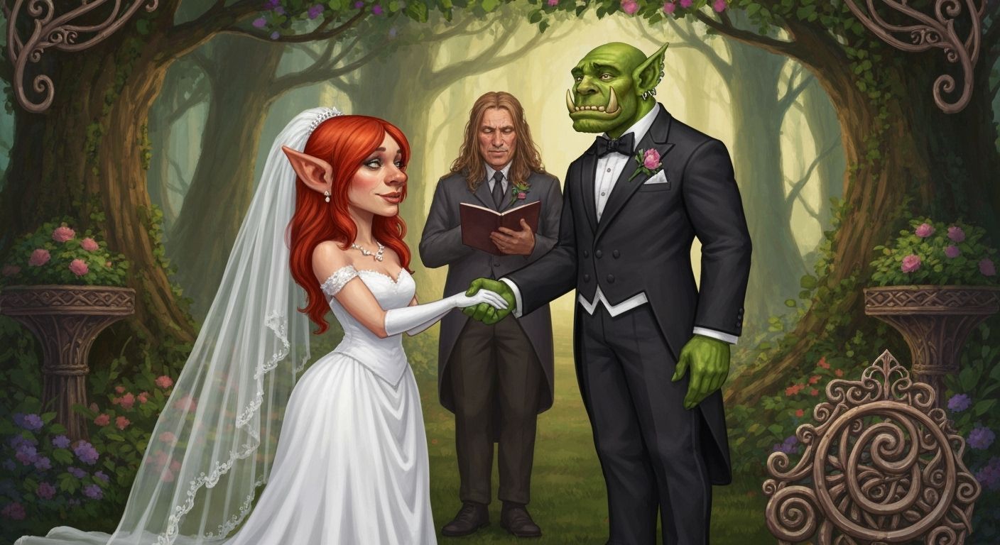 Gnome and Orc Wedding in Whimsical Forest