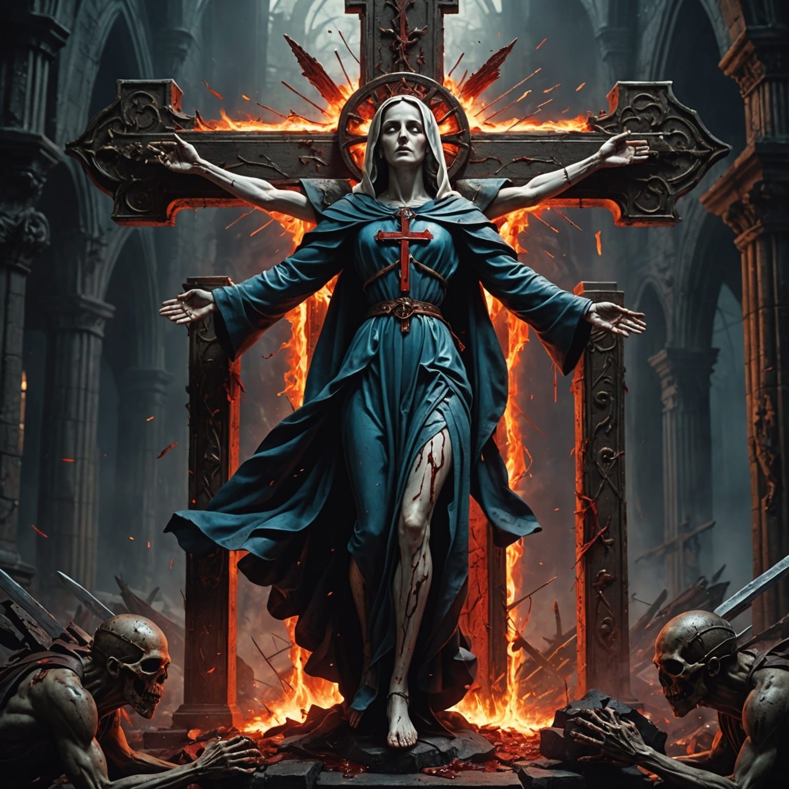 Mary on a Cross: Detailed Matte Painting