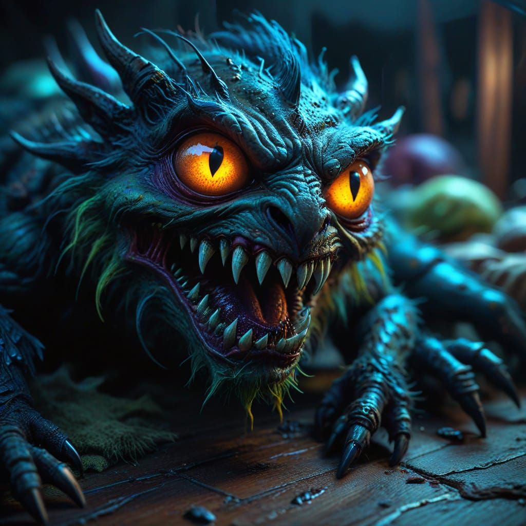 Eerie Monster Under Bed in Dark Fantasy Art