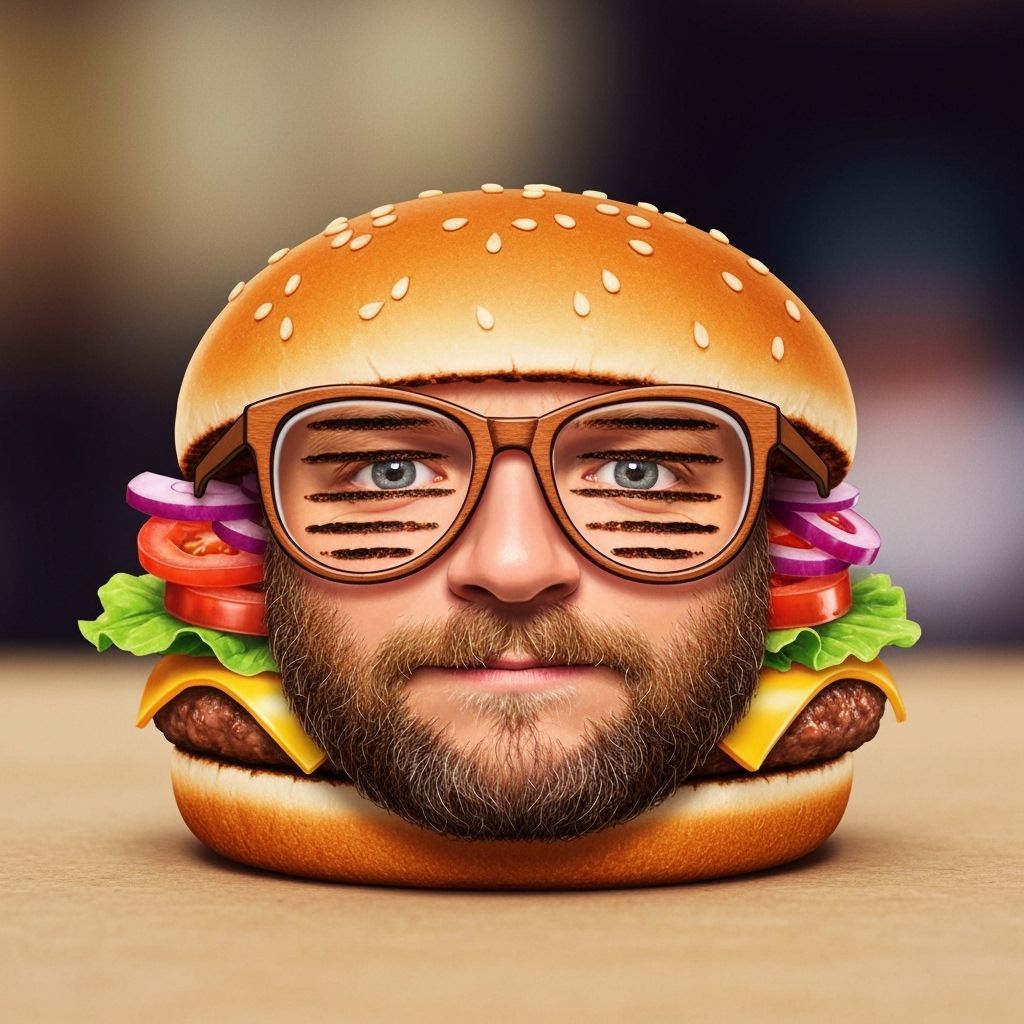 Humorous Hamburger Character in Whimsical Style