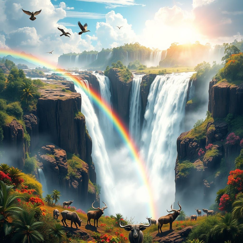 Majestic Victoria's Falls in Vibrant Digital Art