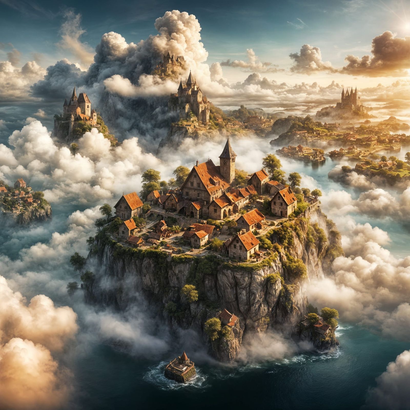 Floating Medieval Village in the Clouds