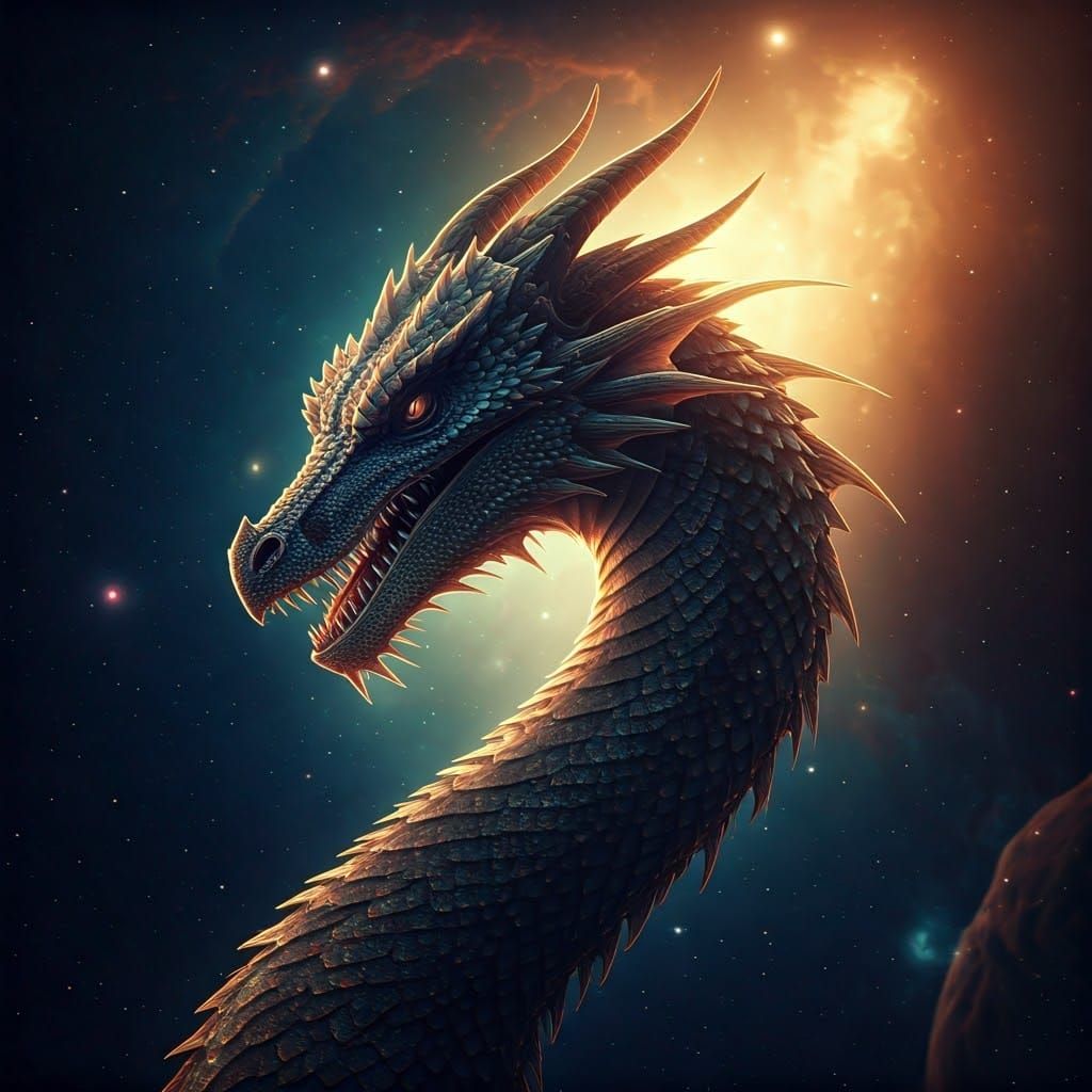 Majestic Space Dragon in Nebula, Cinematic Film Still