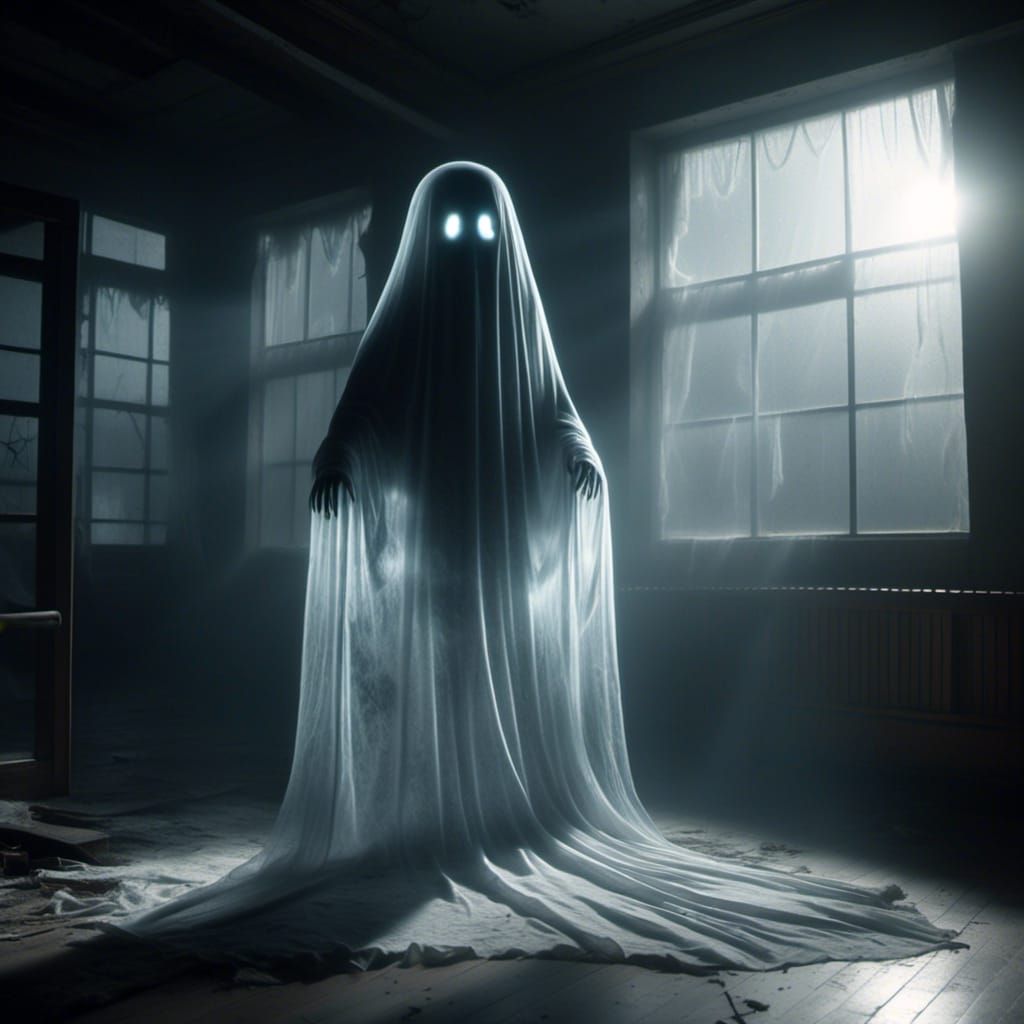 Bedsheet Ghost Trapped in Glass Enclosure