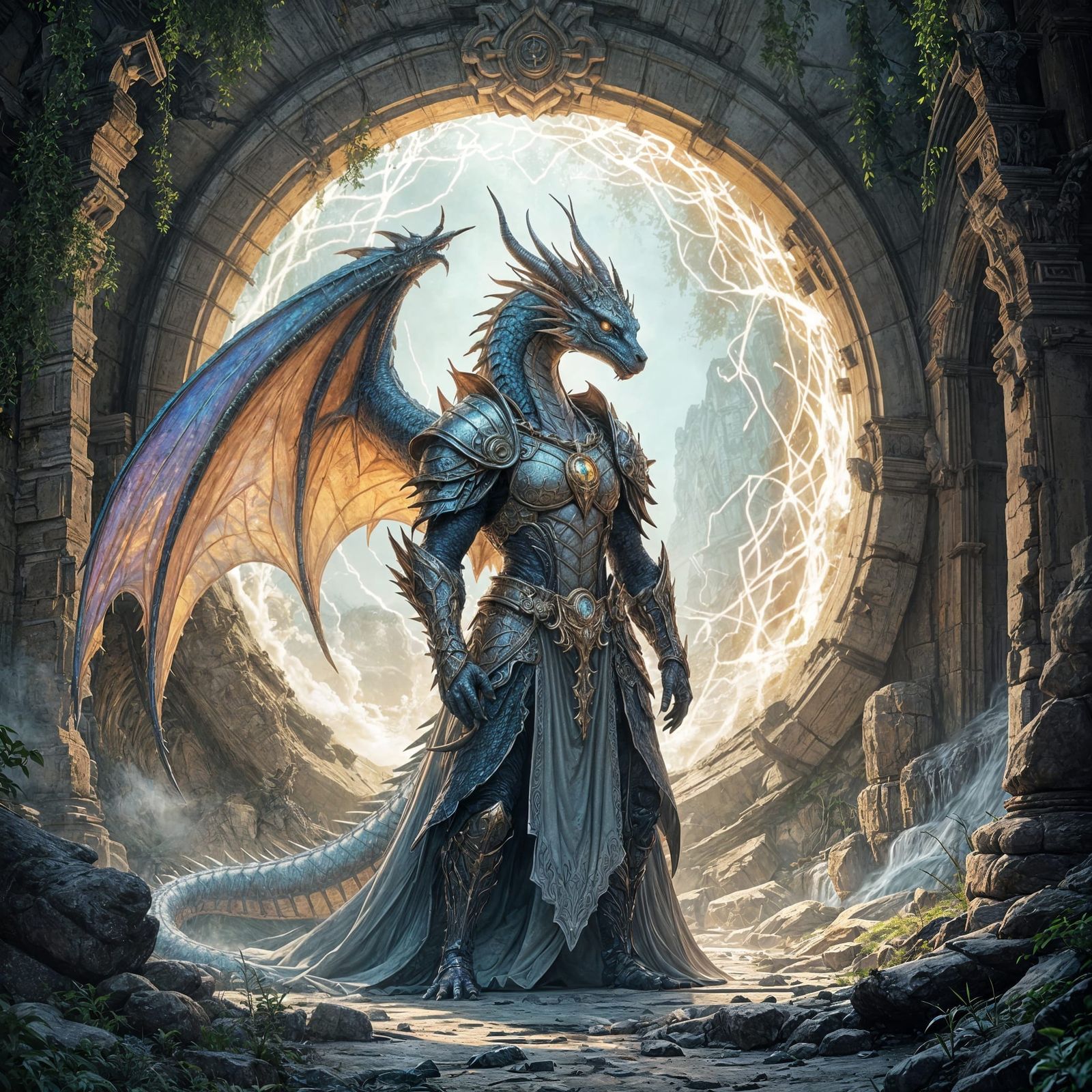 Dragon Guarding Ancient Portal in Digital Matte Painting