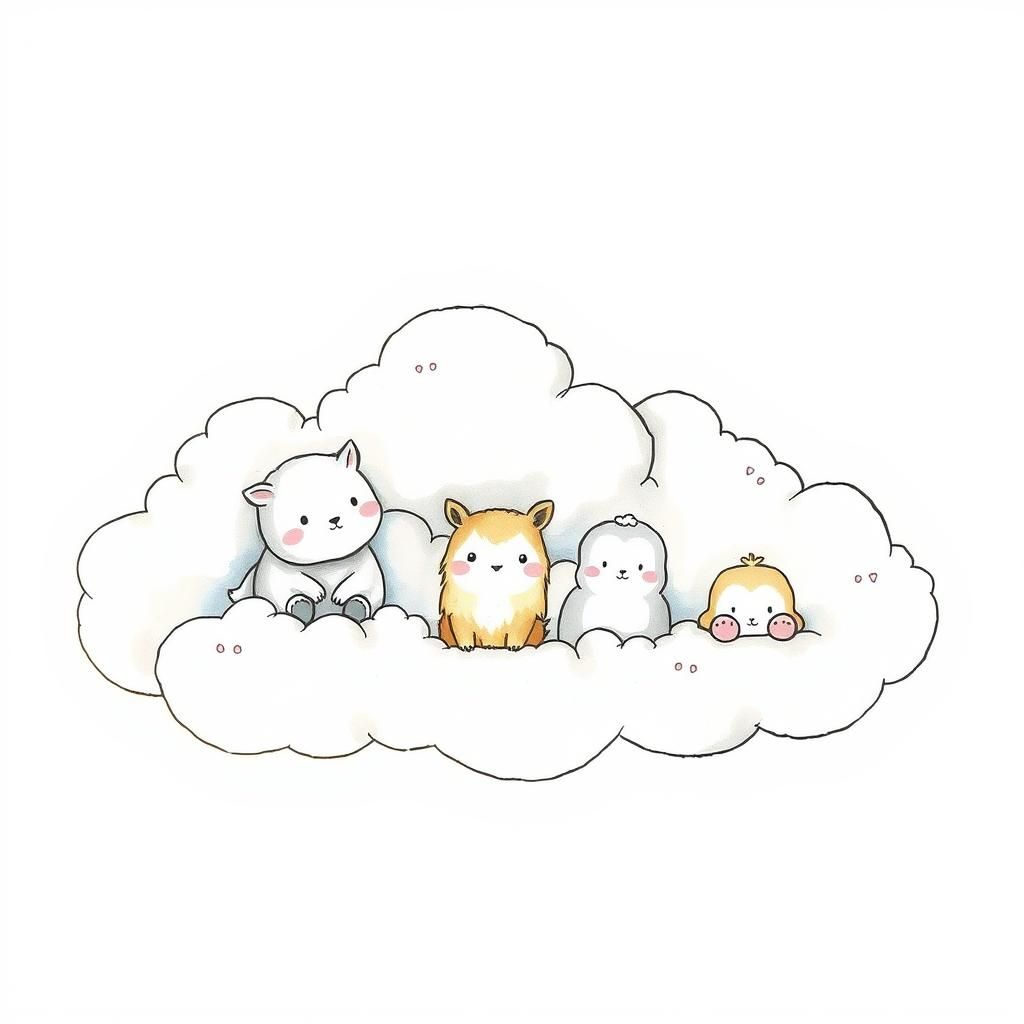 Whimsical Cloud Animals in Watercolor and Ink