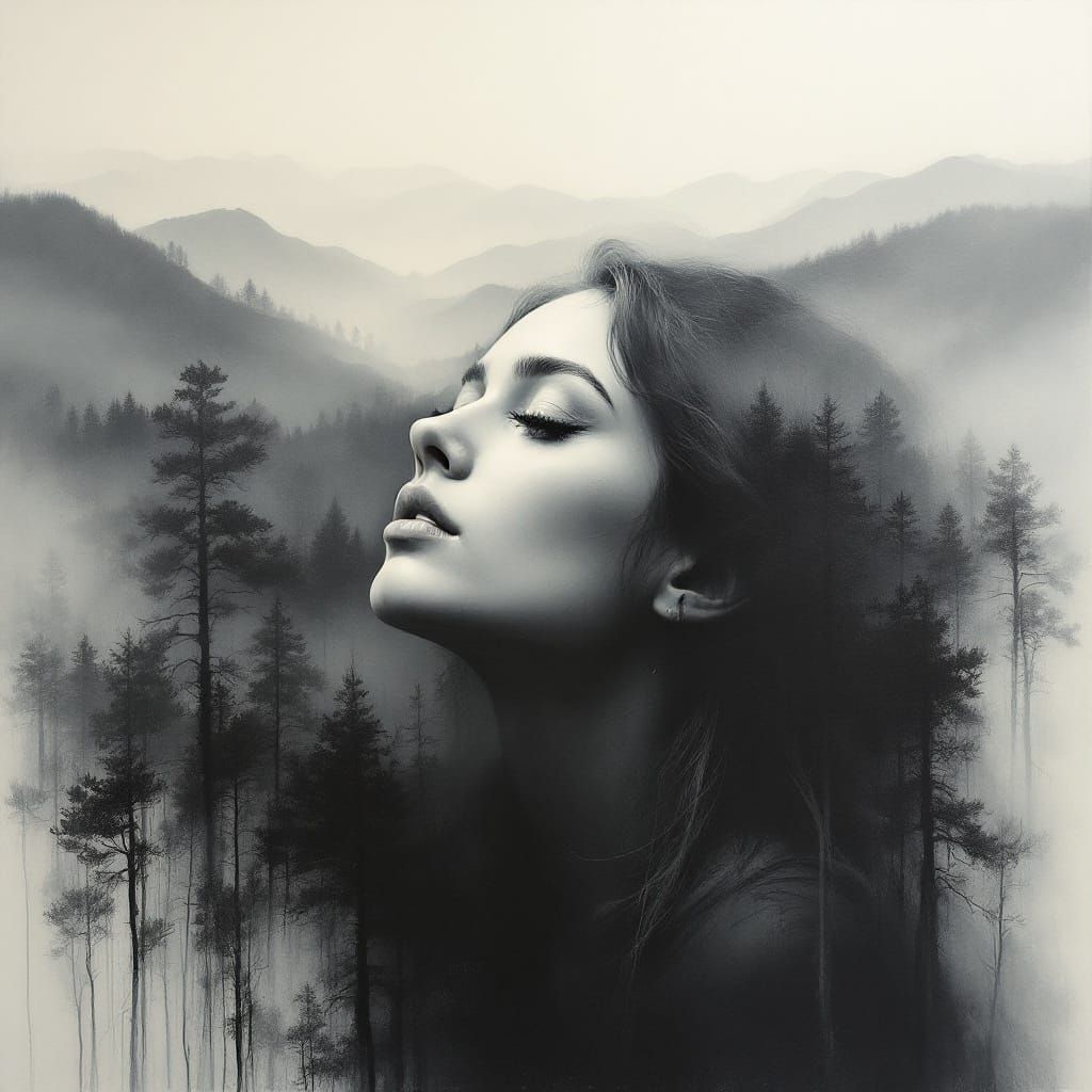 Surreal Black and White Portrait in Oil Painting Style