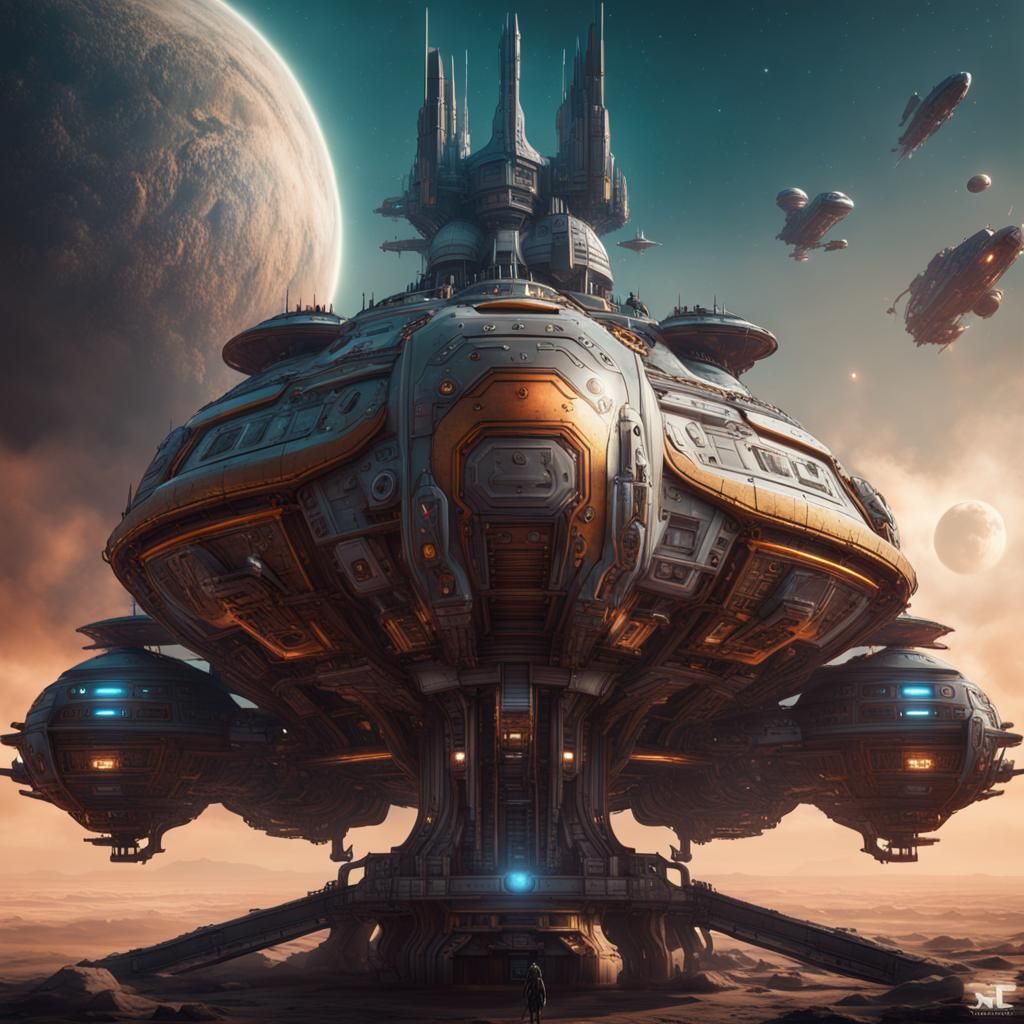 Detailed Spaceship Matte Painting in Unreal Engine