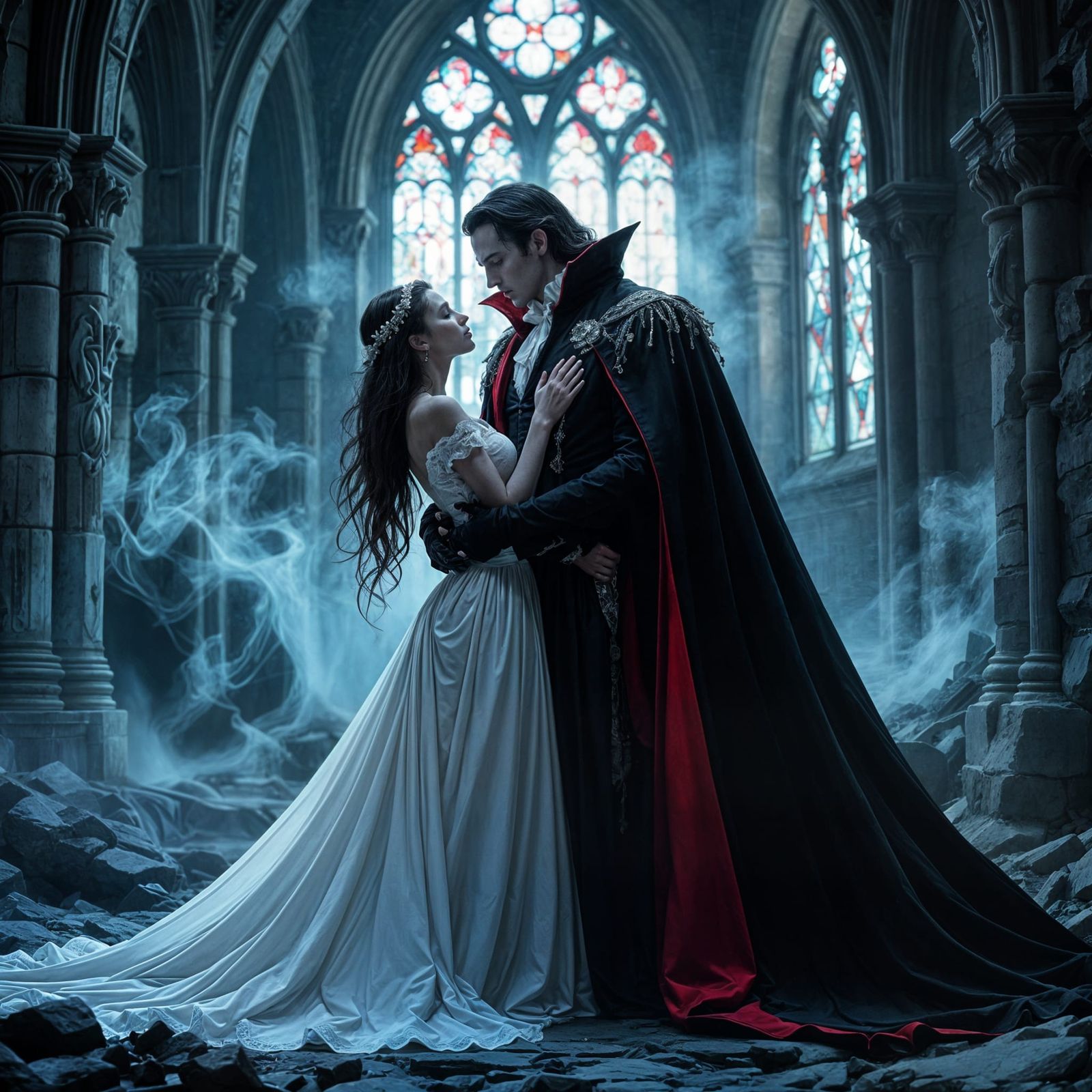 Dracula and Maiden in Gothic Castle, Magical Realism