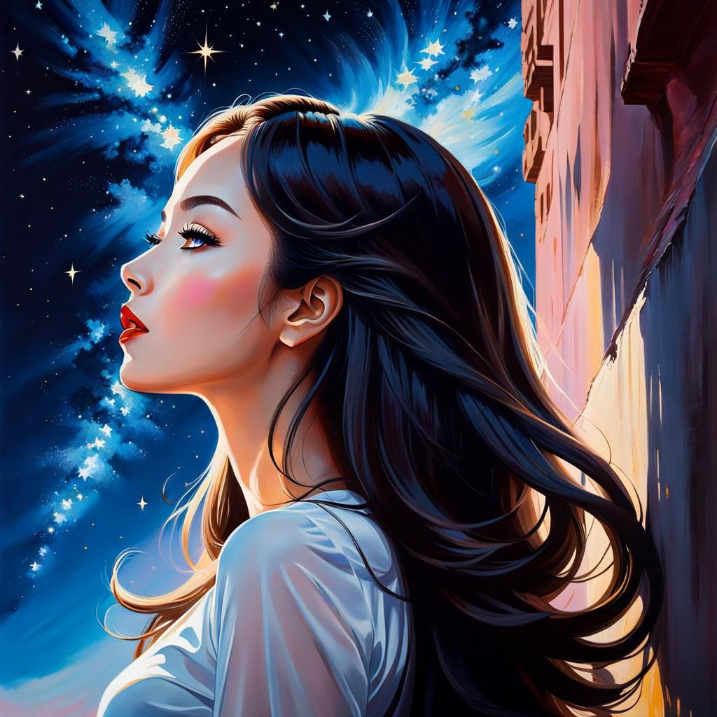 Cosmic Cascade: Double Exposure Silhouette Painting