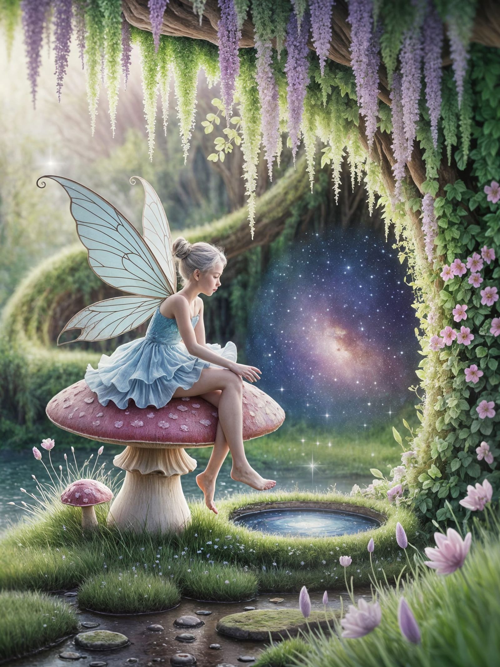 Whimsical Fairy Portal in Enchanted Forest Watercolor
