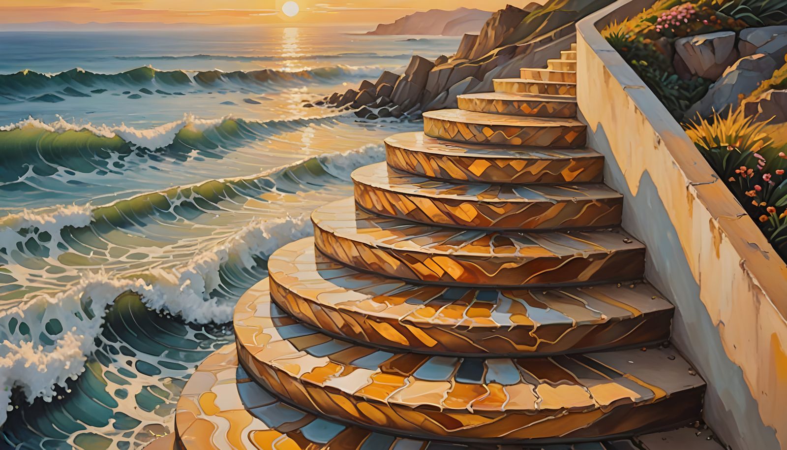 Chevron Steps Leading to Ocean View