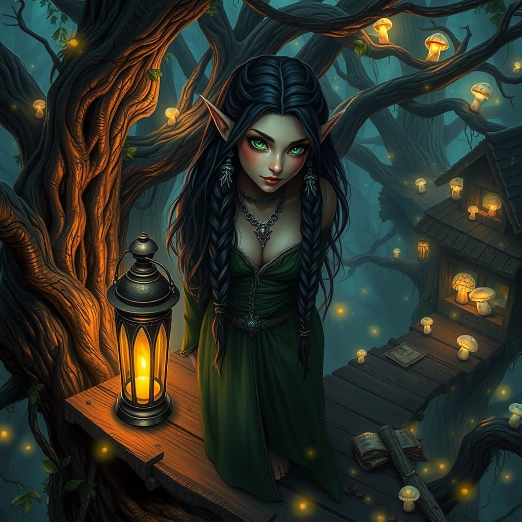 Dark Elf Maiden in Enchanted Treehouse Village