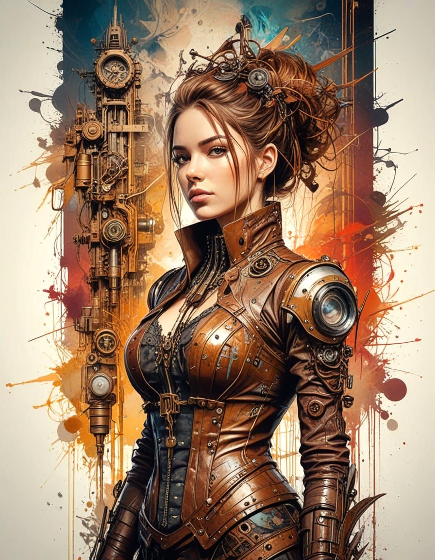 Steampunk Automaton in Graffiti Art Style