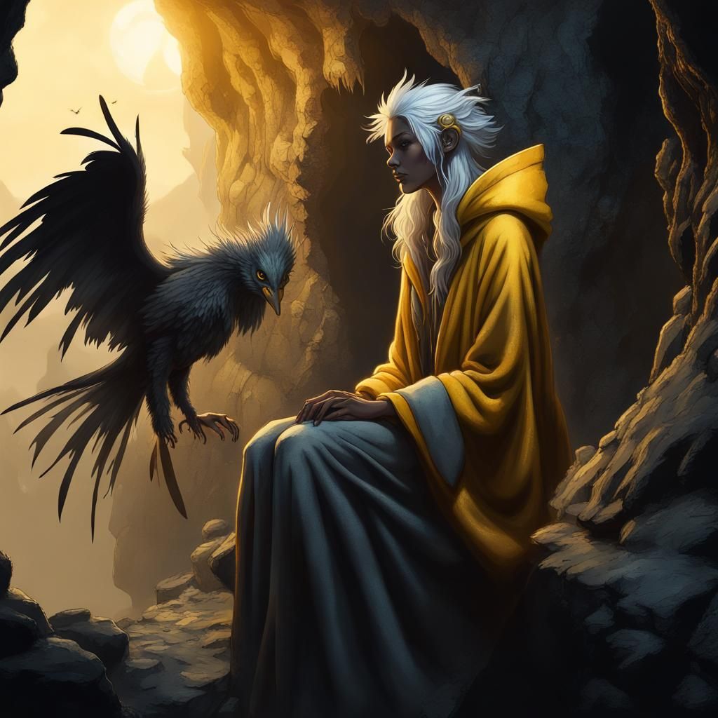 Silhouette Harpy Girl Finds Mysterious Door