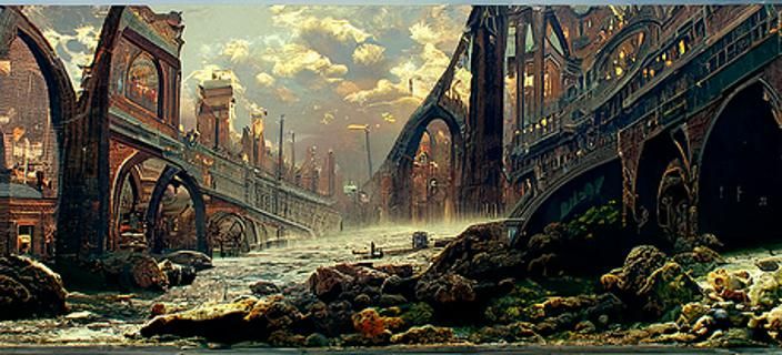 London Bridge's Sorrowful Fall in Arizona, as Oil Painting