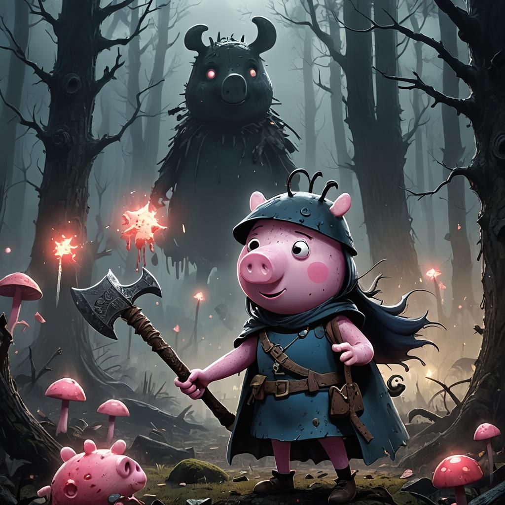 Peppa Pig as Dark Fantasy Warrior