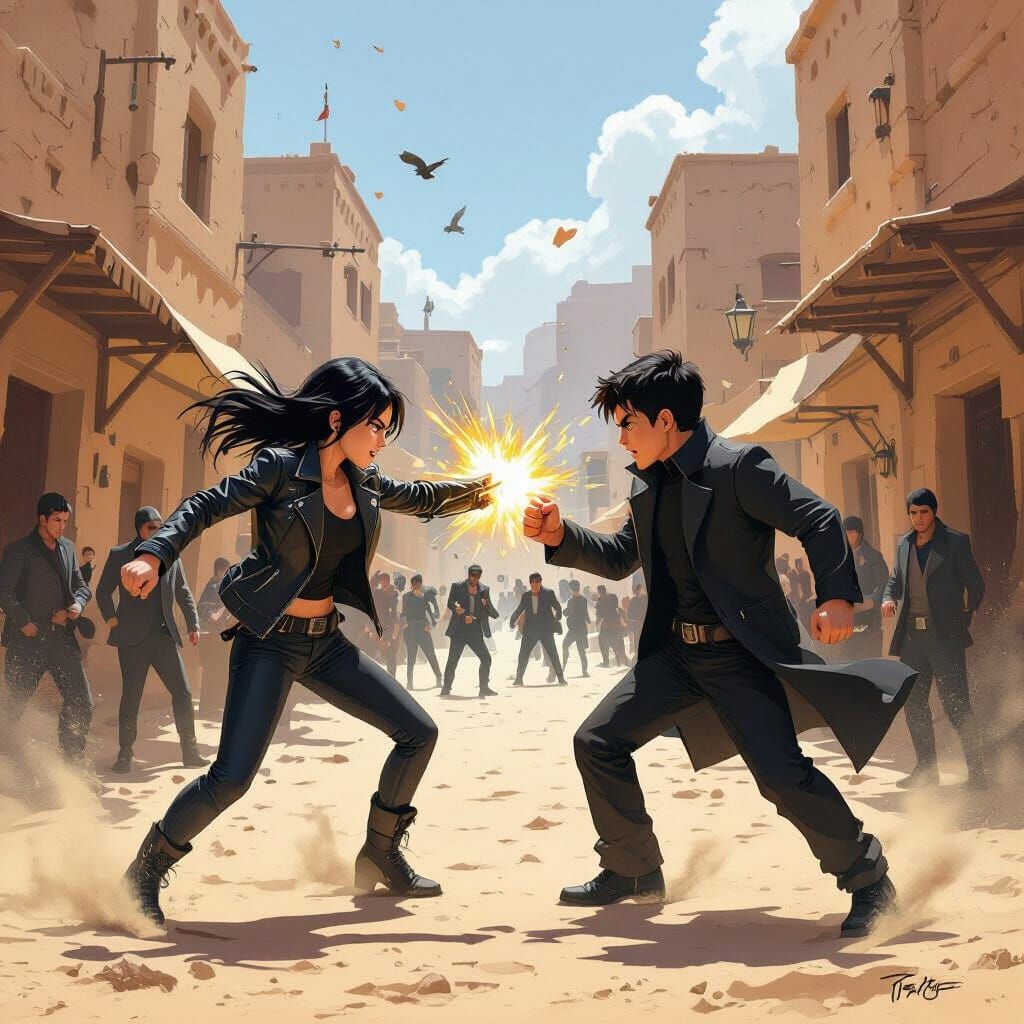 Intense Mafia Gang Fight in Dusty Desert Streets