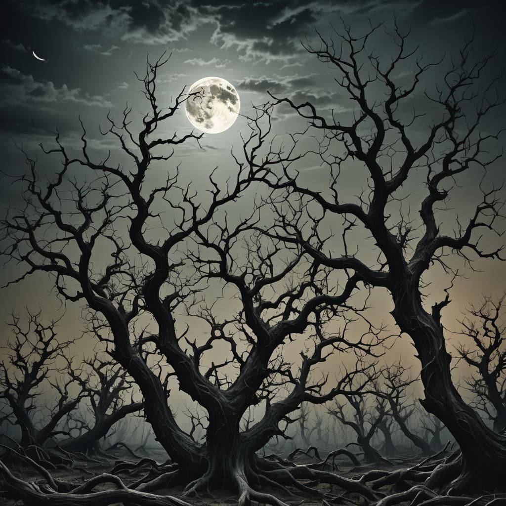 Eerie Decaying Landscape in Dark Surrealism Style