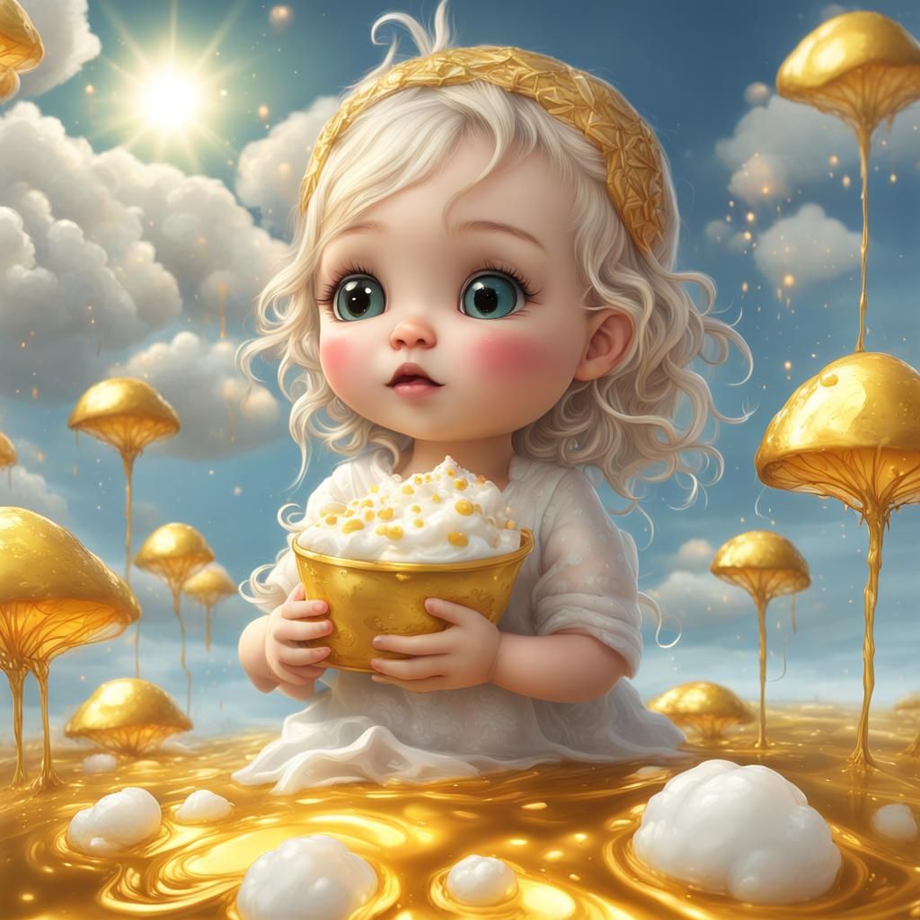 Chibi Spider Eats Ice Cream on Cloudy Golden Day