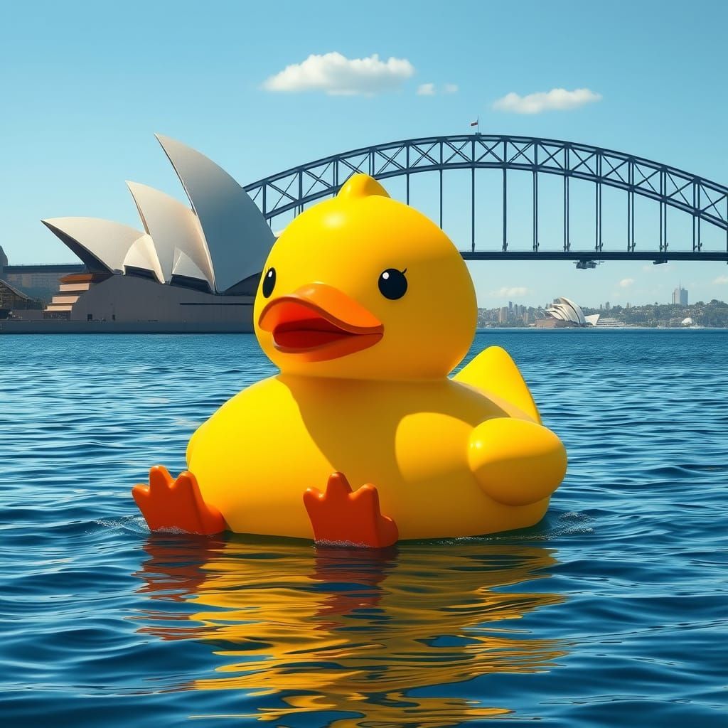 Gigantic Rubber Duck in Sydney Harbour, in Playful Digital A...