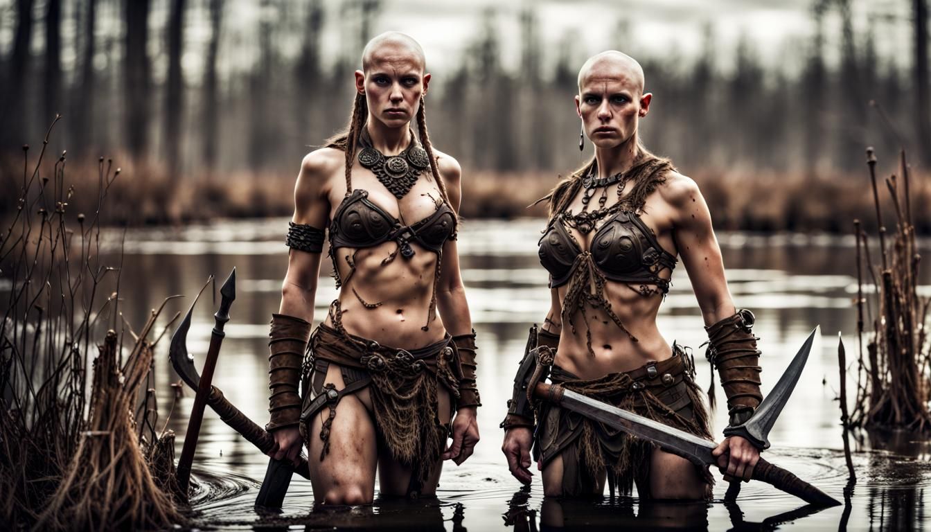 Bald Barbarian Warrior in a Moody Swamp