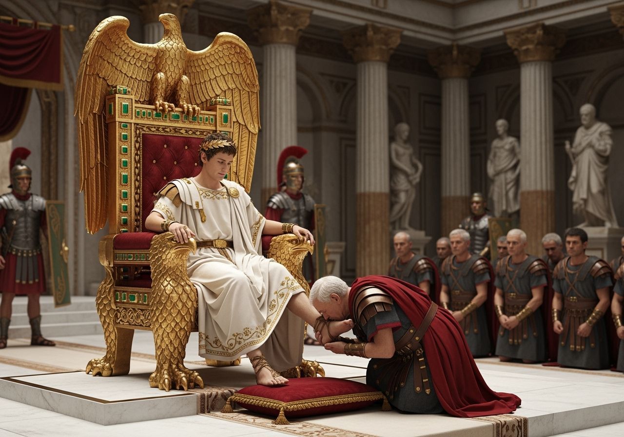 Emperor Nero on Jeweled Throne in Opulent Throne Room