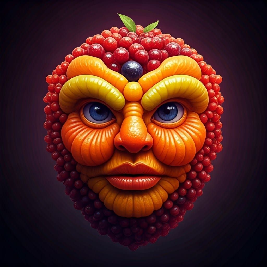 Surreal Fruit Creature Emerges from Mystic Depths