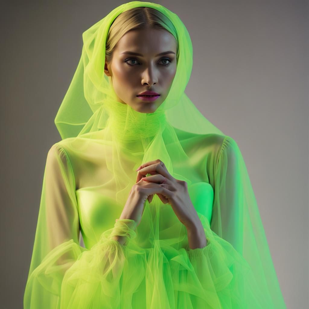 Women's Shining Neon Organza Over Dress Flared Long Sleeves ...
