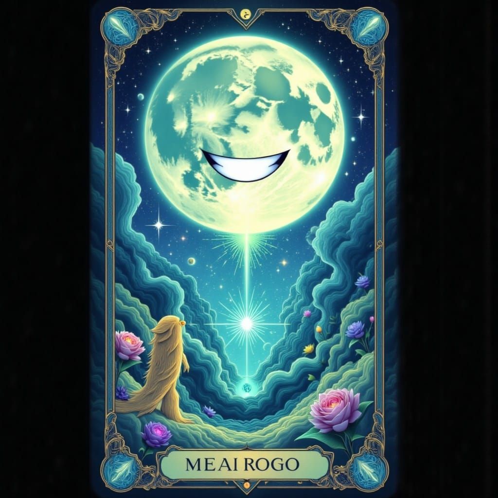 Glowing Moon with a Cheerful Smile in Tarot Style