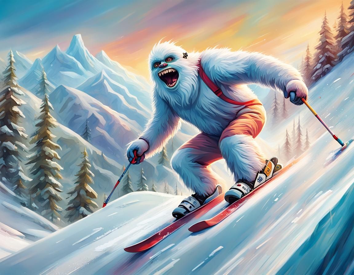 Yeti Slalom Skier: Hyperrealistic Concept Art