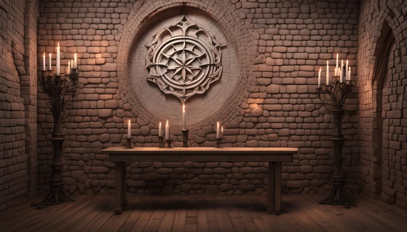 a brick wall with wooden panels,  interior in Gothic style,