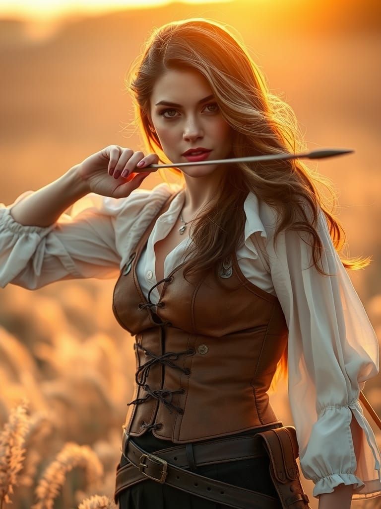 Confident Woman Archer in Golden Light