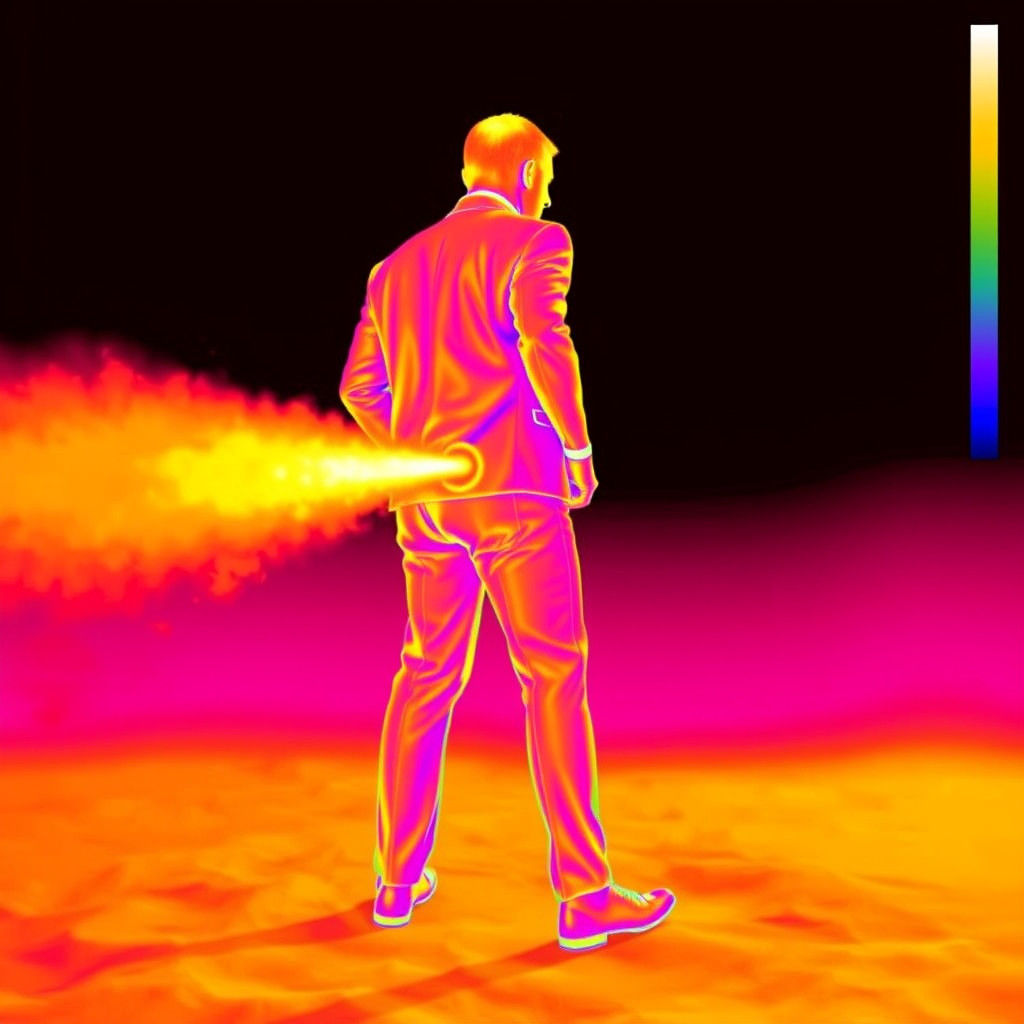 Humorous Thermal Image of Man Emitting Warm Air
