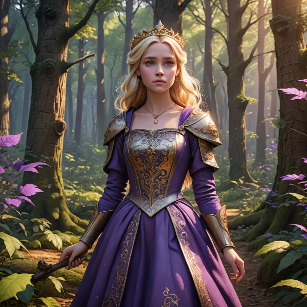 Fantasy Princess with Purple Eyes in 3D Style